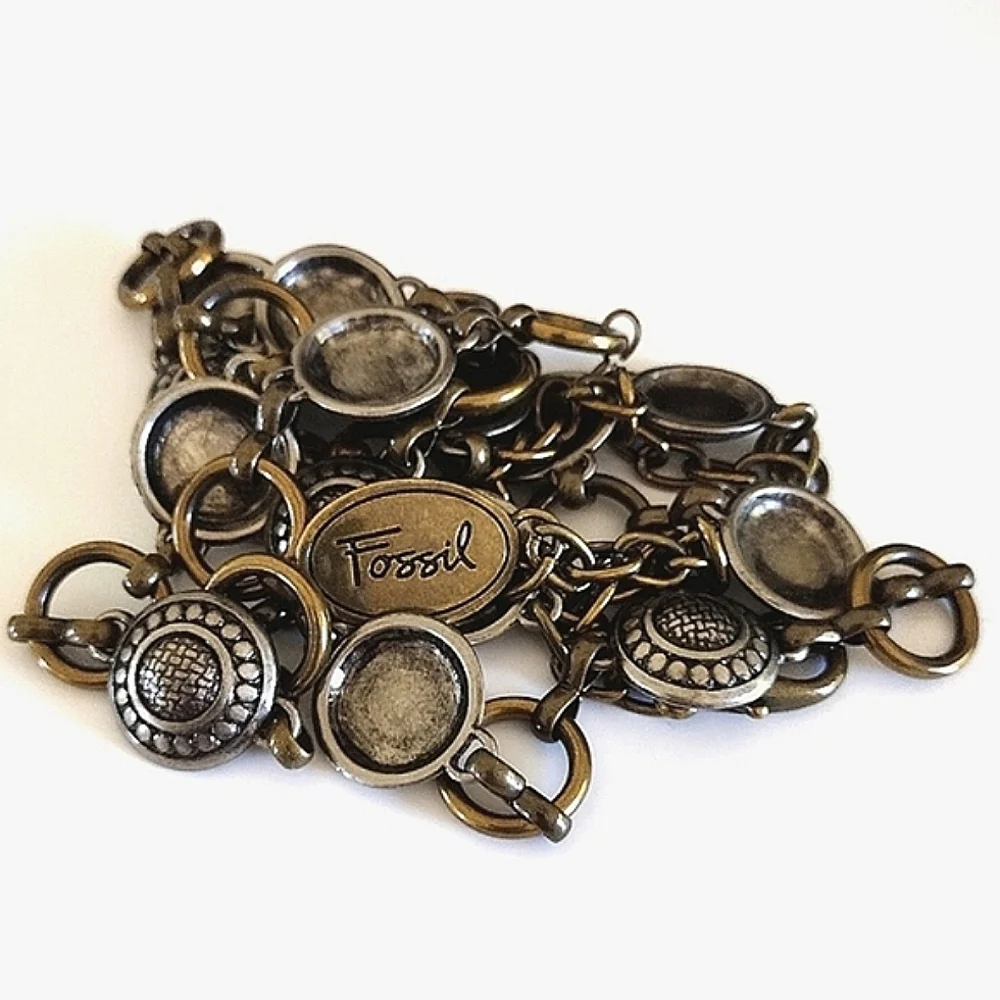 Fossil Brass Rings and Silver Buttons Chain Link Belt M